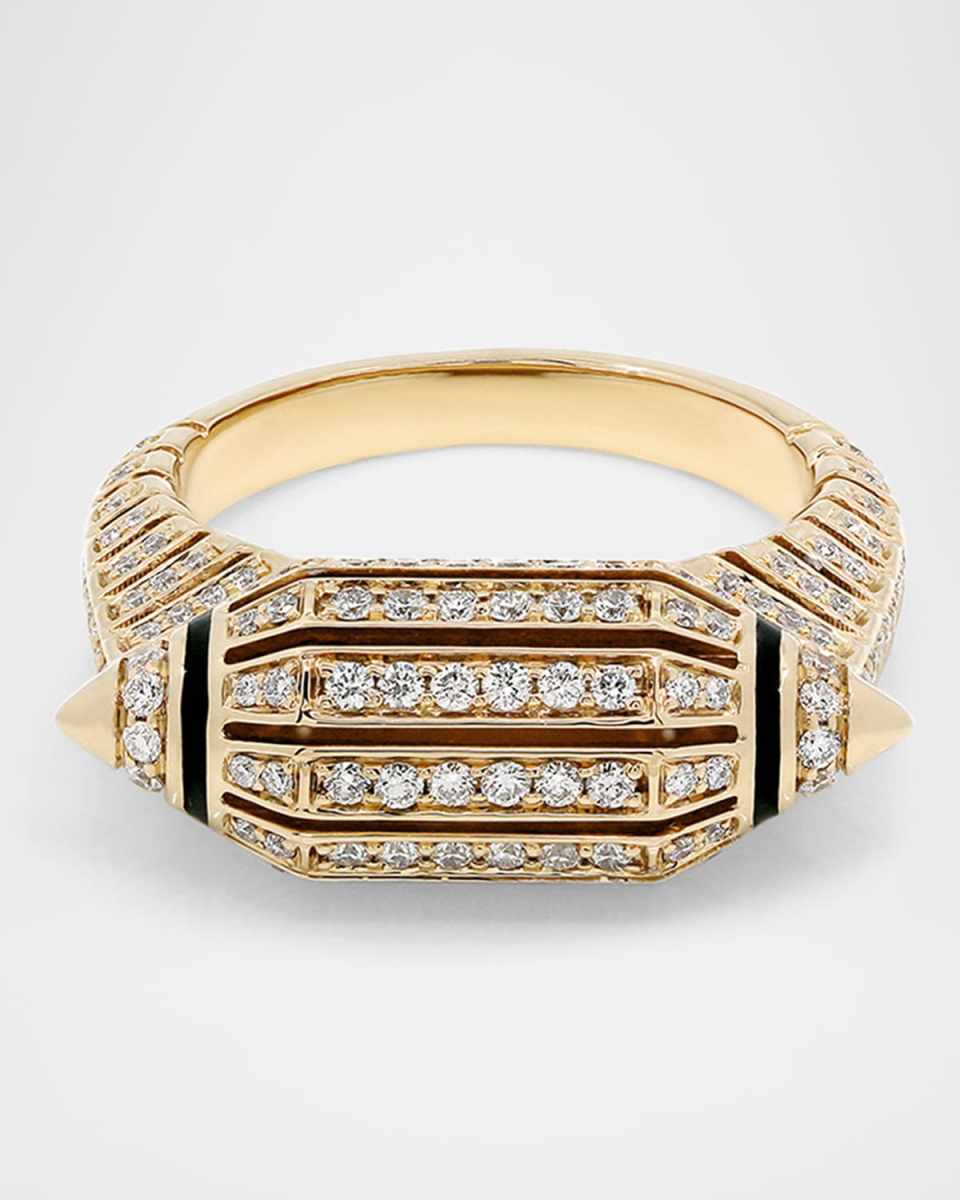 18K Yellow Gold Al Merriyah Ring with Black HyCeram and Diamonds, Size 6